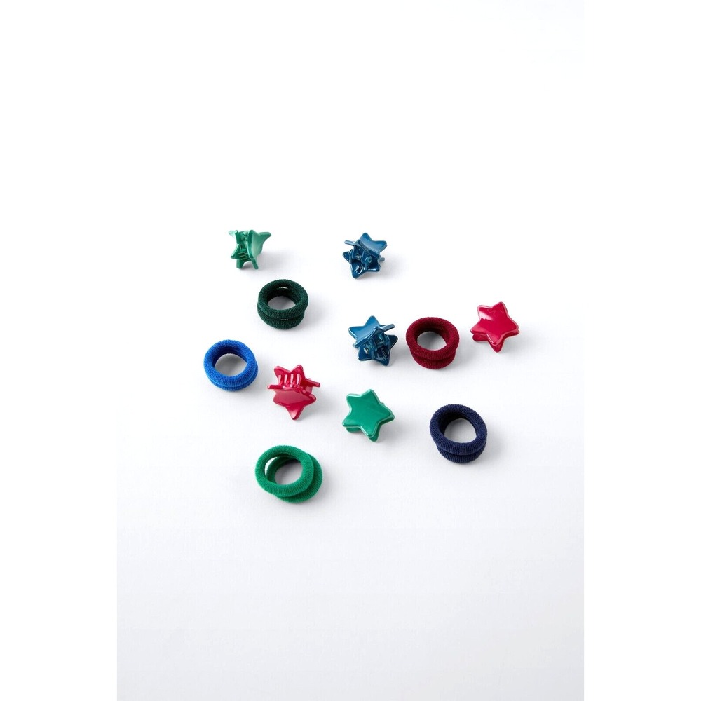 ZARA Girls Hair Accessories 16 Pc Set Bands & Star Clips Red Blue Green NWT